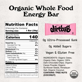 Dirtbag Bar, Organic Whole Food Energy Bar, Original Chocolate, 8 Pack, Dates, Oats, Nuts, Chocolate, NO Ultra-Processed Gunk, NO Added Sugars, Vegan, Gluten Free, Energy for Everyday Endurance
