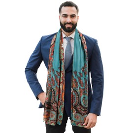 GERINLY Boho Mens Silk Scarf, Gentlemen Shawls for Wedding, Italian Style Wrap Scarves Bohemian