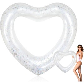 Heart-shaped Swimming Ring, 120 cm Inflatable Swimming Rings, Air Mattress, Swimming Hoop, Adult Swimming Hoop for Pool, Sand, Beach Party (White)