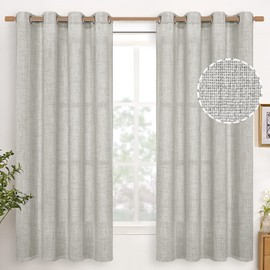 YoungsTex Linen Curtains 63 Inches Long for Short Living Room - Light Grey Linen Burlap Curtains with Bronze Grommet Light Filtering Window Drapes for Bedroom Office Privacy, 2 Panels, 52 X 63 Inch