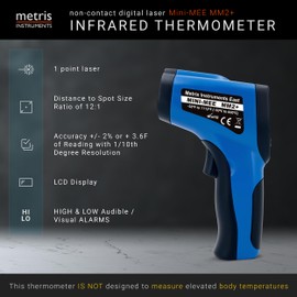 Metris Instruments Mini-Mee MM2+ Digital Infrared Thermometer Laser Temperature Gun Non Contact for Cooking, Grill, Pizza Oven, HVAC, Automotive, Reptile Tank