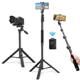 QZSD 64" Phone Selfie Stick Tripod - Extendable 3 in 1 Aluminum Cell Phone Tripod Stand with Wireless Remote, Lightweight Phone Holder, Portable Travel Tripod for Phone Camera