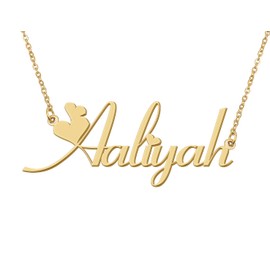 18k Gold Plated Aaliyah Heart Name Pendant Charm Necklace for Womens Birthday Graduation Stainless Steel Jewelry