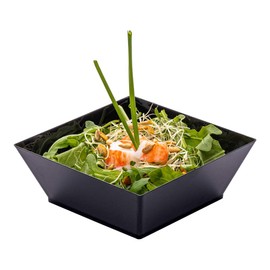 10 Ounce Plastic Square Bowls, 25 Small Square Plastic Serving Bowls - Recyclable, Crack-Resistant, Black Plastic Square Disposable Bowls, Durable, For Parties Or Catering Events - Restaurantware