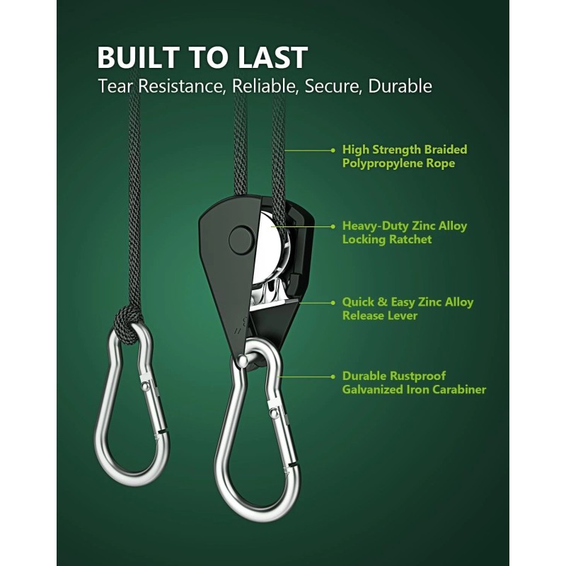STAYGROW 4-Pack 1/8" Adjustable Rope Hanger, Heavy Duty Ratchet Tie