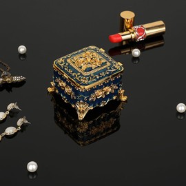 TOLIDA Vintage Jewellery Box with Lid Golden Flower Pattern Ring Box Antique Luxury Jewellery Boxes Metal Jewellery Box Storage Box for Earrings Necklaces Ring as Gift Decoration