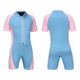 Lemorecn Wetsuits Kids Neoprene 2mm Front Zip Shorty Swim Suits (4022bluepink10)