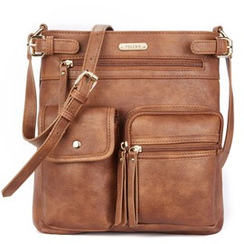 Telena Crossbody Purses for Women Medium PU Leather Shoulder Bag with Multi Pocket for Women Brown