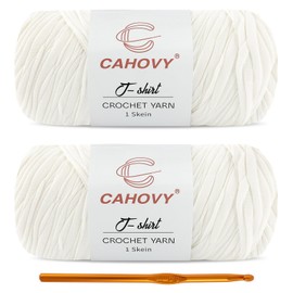 CAHOVY 2 Pack T-Shirt Yarn Crochet Yarn for Beginner Crochet Bags/Basket/Coaster,400g/110yds High Elastic Polyester Thick Tshirt White Yarn