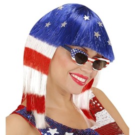 Widmann 06747 - Perücke Miss America, blau-rot-weiß, USA, Karneval, Mottoparty