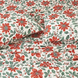 DAUAOTO Cotton Sheets Set Twin XL Holiday Printed Bedding Sets, Up to 14" Deep Mattress, Christmas Flower Pattern Bedlinen for Twin Extra Long Bed