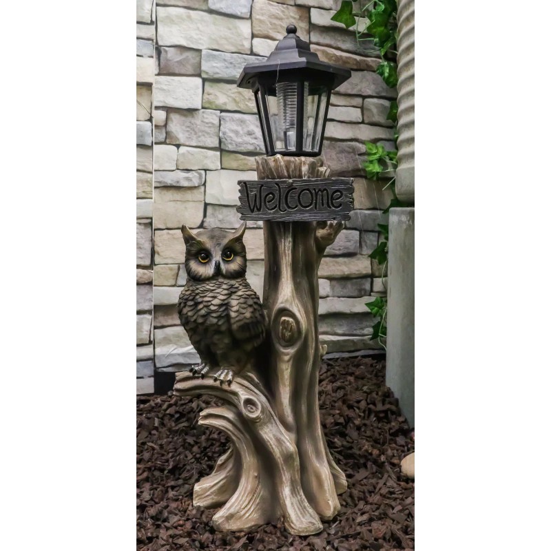 Ebros Forest Guardian Night Owl Welcome Sign Statue With Solar