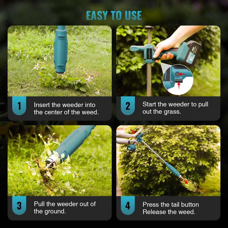 Weed Puller Tool,Electric Stand Up Weed Puller Tool, 21V Battery