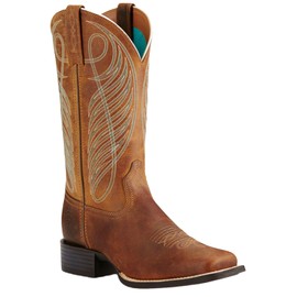 Ariat Womens Round Up Wide Square Toe Western Boot Powder Brown 8 Wide