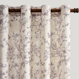 GIGIZAZA Linen Blend Floral Curtains for Living Room 84 Inch 2 Panels, Purple Flower Pattern Curtain Embroidered Semi Sheer Window Drapes Bedroom Light Filtering Elegant Farmhouse Curtains