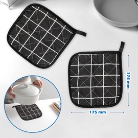 WT Oven Gloves with 2 Pot Holders, Cotton Oven Gloves and Pot Holders, Non-Slip Cooking Gloves for Cooking, Baking, Barbecuing (Black)