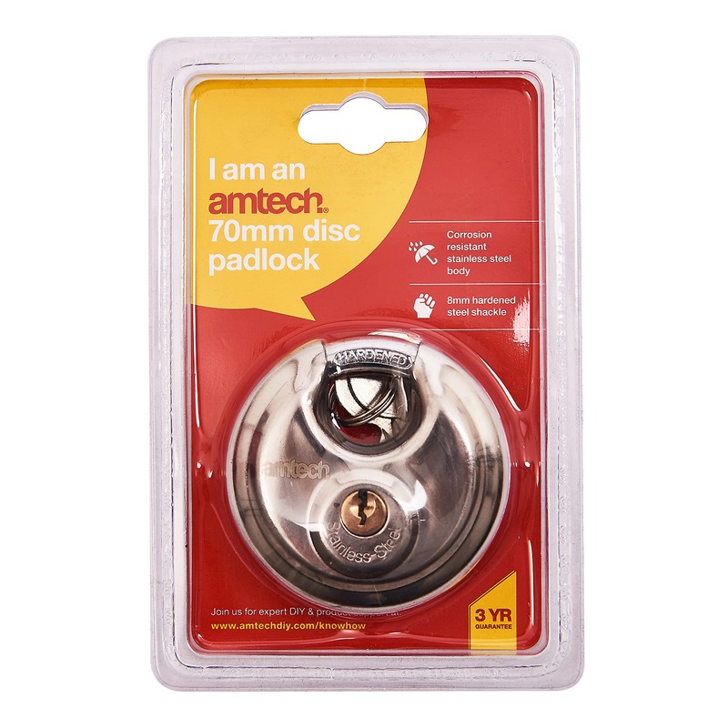 Amtech W4200 70mm Disc Padlock, Heavy Duty and Corrosion Resistant
