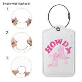 ZFQ Luggage Tags for Suitcases,Pink Cowgirl 2 Pack Suitcase Tags for Travel,Preppy Teen Girls Gifts,Howdy Trendy Luggage Tag Label with Steel Loop