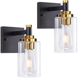 ZCHAOZ Black and Gold Wall Sconces Set of Two Bathroom Light Fixtures Brass Sconces Wall Lighting Modern Wall Light Fixtures with Glass Shade Rustic Wall Lamps for Living Room Bedroom Hallway Kitchen