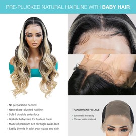 GLAM21USA HD LACE Front Wig Loose Curl 13X6 Deep Transparent Lace Frontal Wigs 26 Inch Human Hair Master Blend Swiss Lace Curly Long Synthetic Wig - Nisha (Brown HD Lace, MOP1B/BLONDE)