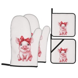 Pig Oven Mitts Pot Holders Set of 4, Kitchen Gloves Potholders Heat Resistant for Chef Baking Cooking Grilling BBQ