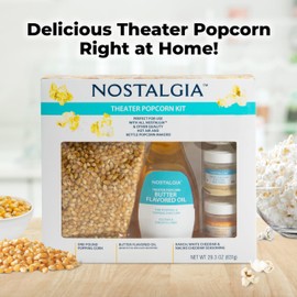 Nostalgia Gourmet Popcorn Supply Kit for Hot Air & Kettle Popcorn Machine, Three 1-Oz Seasonings, 8 Oz Oil, 1 lb Popcorn Kernels