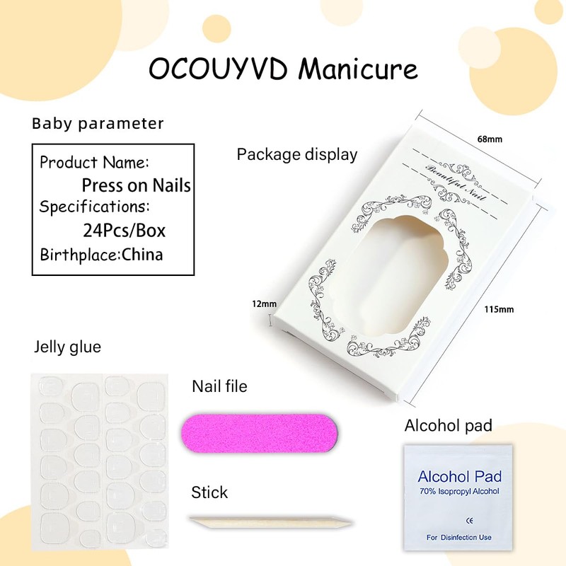 24 Pcs Valentine's Day Press on Nails Short Square Shaped