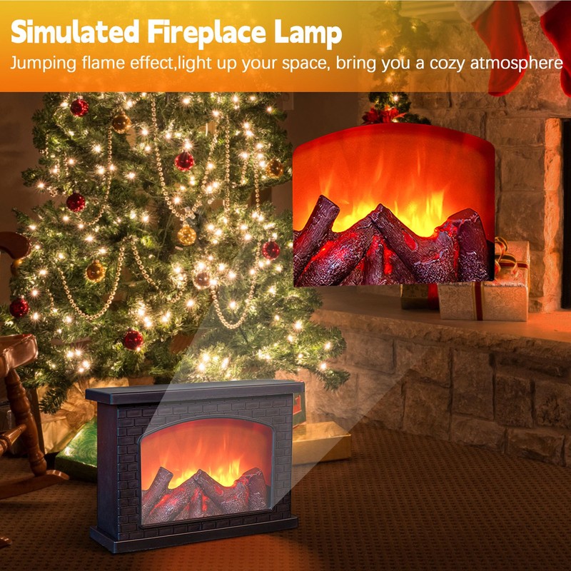 Fireplace Lanterns Decorative,Small Fake Fireplace,Flame Effect LED Fire Lamp,Battery Operated