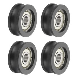 MECCANIXITY U Groove Ball Bearing Roller, 6 x 25 x 10mm Nylon Pulley Guide Wheel Stainless Steel Track Wheel Heavy Duty Replacement for Slide Door Window Mechanical Equipment, Black Pack of 4
