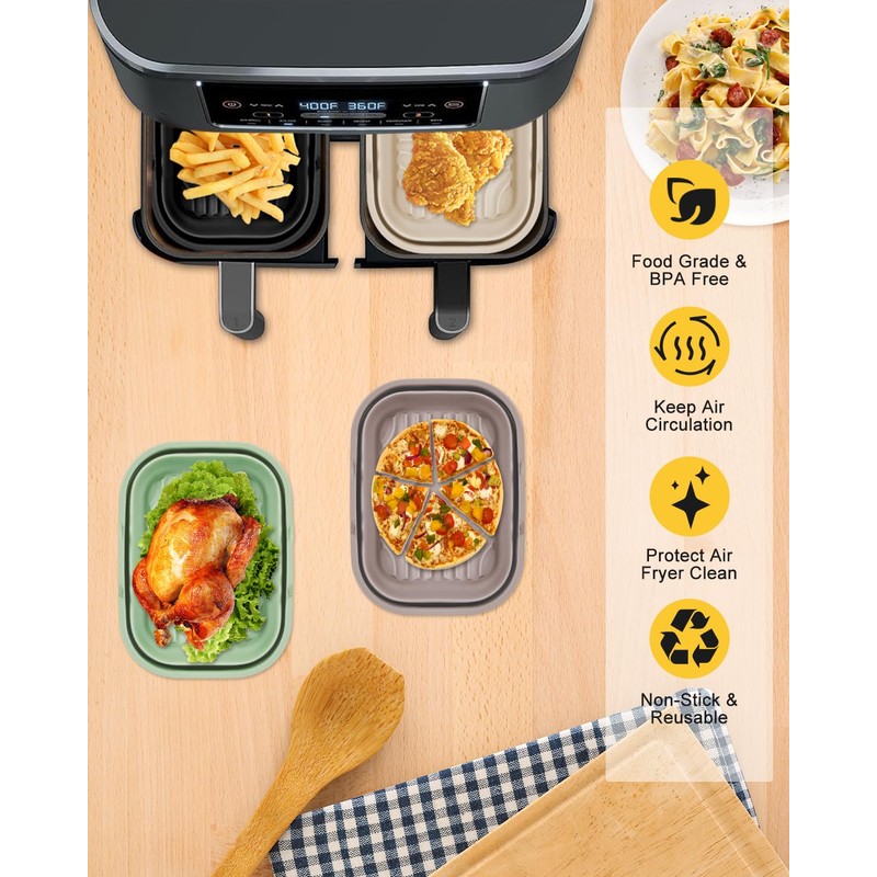 4-Pack Collapsible Air Fryer Silicone Liners for Ninja Foodi Dual