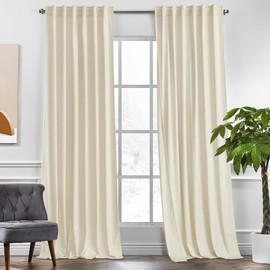 KGORGE Beige Velvet Curtains 90 inches 2 Panels, Velvet Blackout Curtains for Bedroom Living Room, Soft Darkening Thermal Insulating Curtains & Drapes, Back Tab Rod Pocket Curtains, W 52 x L 90