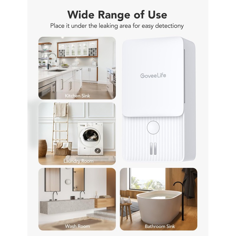 GoveeLife Water Leak Detectors 5 Pack, 100dB Adjustable Audio Alarm