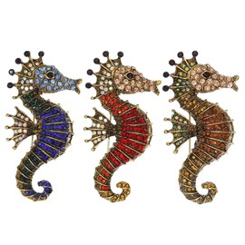 NOIAFZY 3PCS Shiny Rhinestone Seahorse Brooch - Retro Sparkling Sea Animal Pin for Men