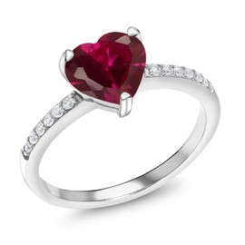 Gem Stone King 1.84 Cttw Red Created Ruby Ring In 925 Sterling Silver | 8MM Heart Ring For Women | Available In Size 5, 6, 7, 8, 9