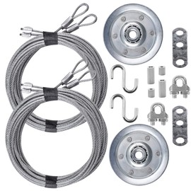 Garage Door Cable and Pulley Replacement Kit Including 2 Pairs of Galvanized Aircraft Cables - 3/32" and 1/8" Diameter, Two Heavy Duty 3" Sheaves, 10 Fasteners for Overhead Sectional Garage Doors