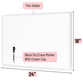 Mr. Pen- Dry Erase Board, 18” x 24” with a Black Marker, White Frame, Dry Erase Board for Wall, Magnetic Whiteboard for Wall, Dry Erase Boards, Whiteboards, Magnetic White Board