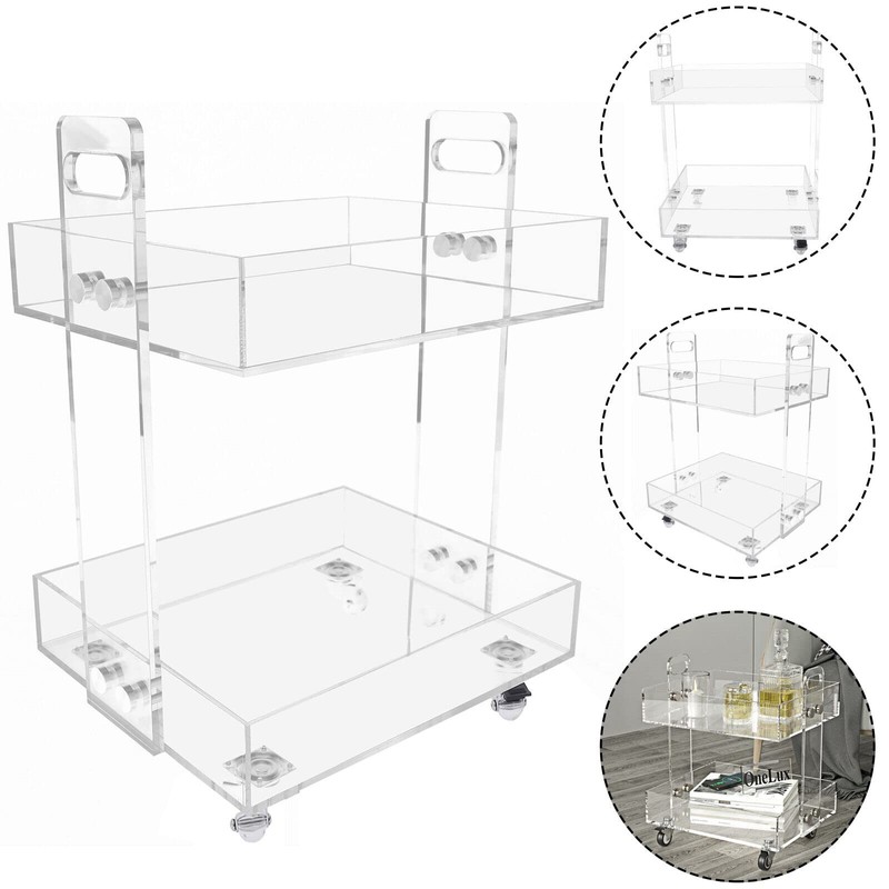 VPABES 2-Tier Small Acrylic Rolling Cart with Wheels,Mobile Side Table
