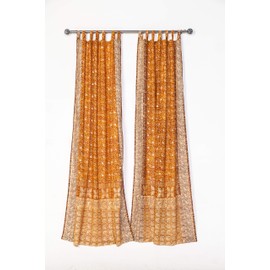 Light-Filtering Sari Colorful Curtains – Boho Curtains, Bed Canopy Panel, Wall Tapestry or Window Treatment For Bedroom or Living room + Tote bag (96"L x 42"W Set of 2, Amber Gold)