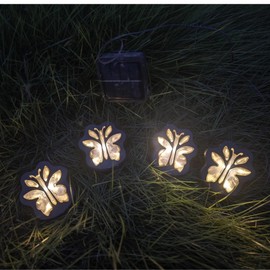 Paw Print Solar Outdoor Lights, Decorative Solar Lights Outdoor Garden Dog Paw Lights (Set of 4), Cat Puppy Animal Garden Lights Path Paw Lamp Walkway, Pet Lover Gifts (Warm Lighting Butterfly)
