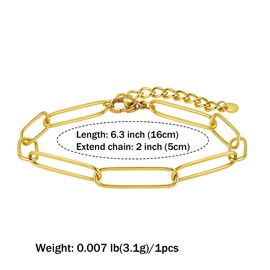 Gold/Silver Plated Bracelets with Embossed Pattern for Women, Dainty Stack Trendy Stackable Waterproof Paper Clip Chain Bracelets Body Jewellery Gifts for Women, Stainless Steel, No gemstone