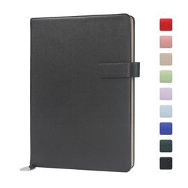 WETLOTE A5 Hard Cover Notebook with Pen Holder, Gold Edges & 180° Lay Flat - Large 5.7x8.4 Lined, Bookmark, Gift Box - Durable Journal for Office, Study, Travel - Writers, Students(Black)