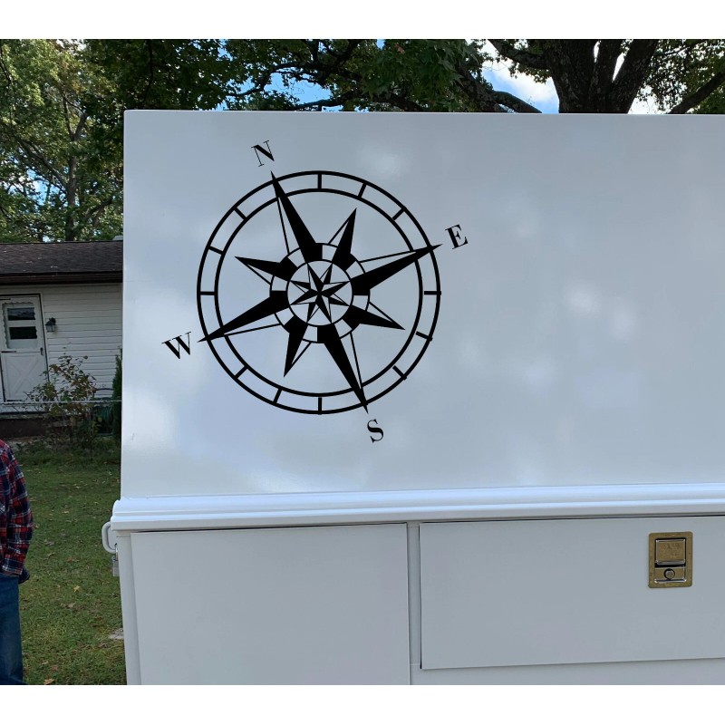 INCreation Compass Rose Decal, RV Trailer Decal, Camper Travel Compass