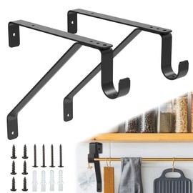 Pisman Adjustable Shelf Brackets,Closet Rod Holders Heavy Duty for Closet Storage, Laundry Room Storage Black 2PCS (Black, 2)
