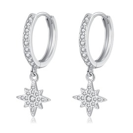 Hasnsofie Hoop Earrings with Pendant, 925 Silver Hoop Earrings for Girls, Hypoallergenic Cubic Zirconia Earrings, Hanging Earrings Hoop Earrings for Multiple Ear Holes, Christmas Hoop Earrings Silver