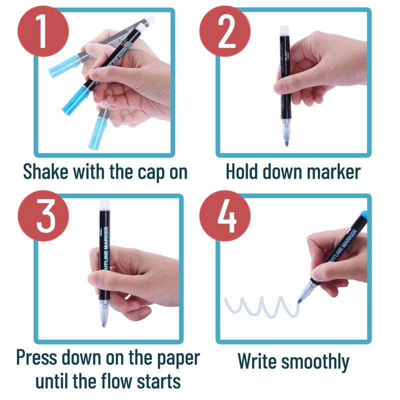 Mr. Pen- Double Line Outline Markers, 10 Colors, Self-Outline Metallic
