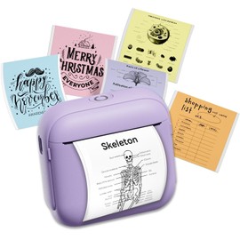 Litekium Portable Sticker Printer 5 Rolls Sticker Mini Label Maker Bluetooth Thermal Inkless Monochrome Print Pod for Study Notes, Work, Receipts, Purple
