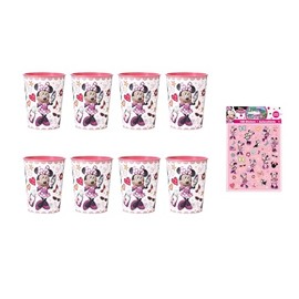 Bow-tiful Party Essentials! Minnie Mouse Magic: 8 Polka-Dotted Pink Stadium Cups + 100 Minnie-Must-Have Stickers - For a Stylish Soiree! Dishwasher Safe Cups