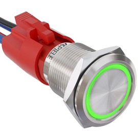 APIELE 10 Amp 19mm Latching Push Button Switch 12V SPST LED Waterproof Round Self-Locking 1NO (Silver Stainless Steel, Green)