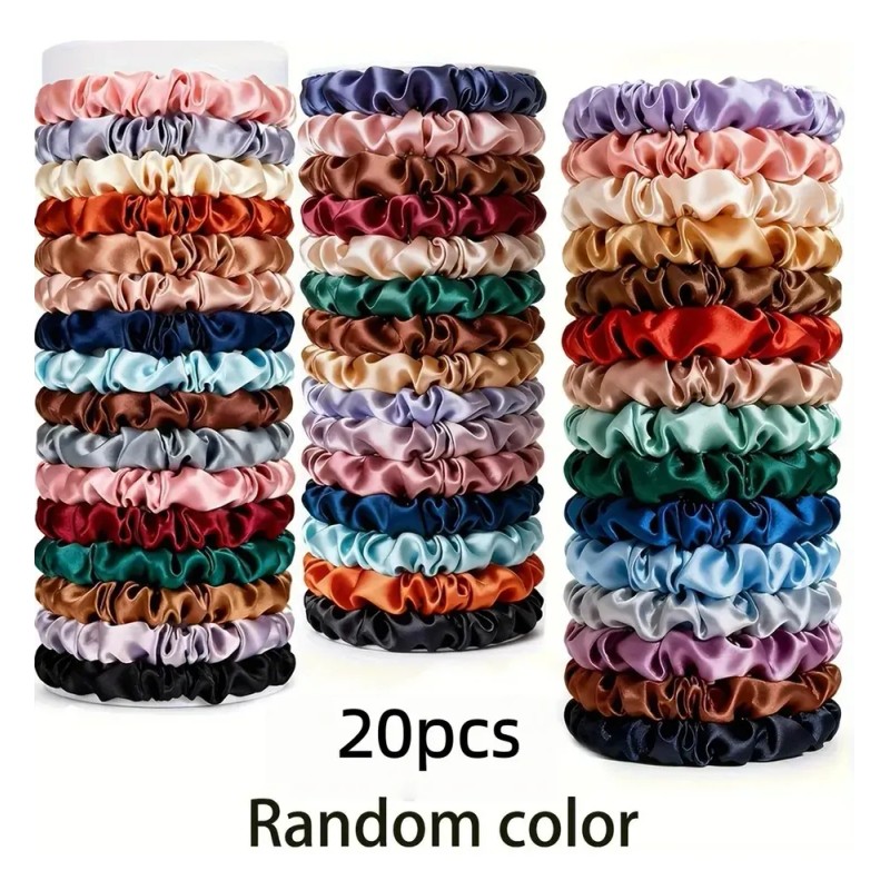 Set 20 Scrunchies Elásticos De Satín Para Cabello