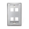 Leviton Quickport Wallplate, Single-Gang, 4-Port, with ID Windows, Stainless Steel,